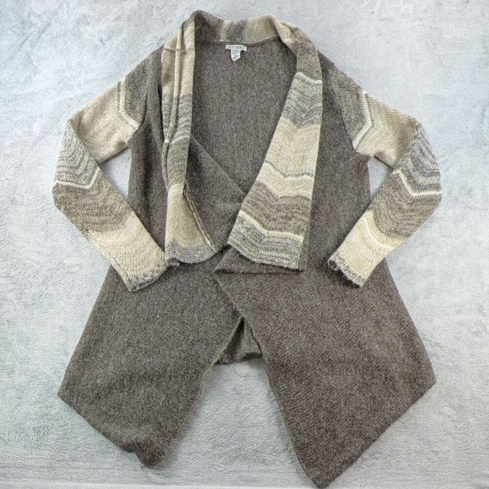SISTERS Women M/L Cardigan Brown Geometric Knit Open Front Long Sleeve Hippie